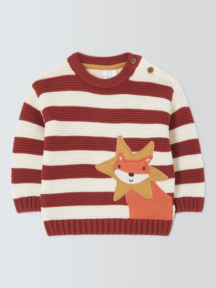 John Lewis Baby Stripe Fox Jumper, Multi, Multi