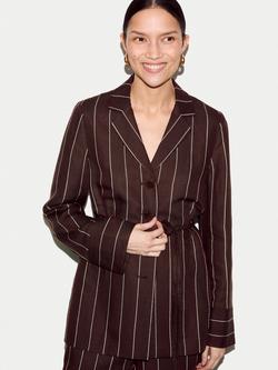 Jigsaw Pinstripe Relaxed Linen Blend Shacket, Brown, Brown