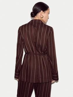 Jigsaw Pinstripe Relaxed Linen Blend Shacket, Brown - view 2, Brown