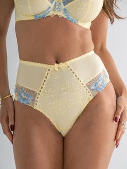 Pour Moi Sofia Lace Embroidered High Waist Knickers, Soft Lemon/Blue - view 2, Soft Lemon/Blue