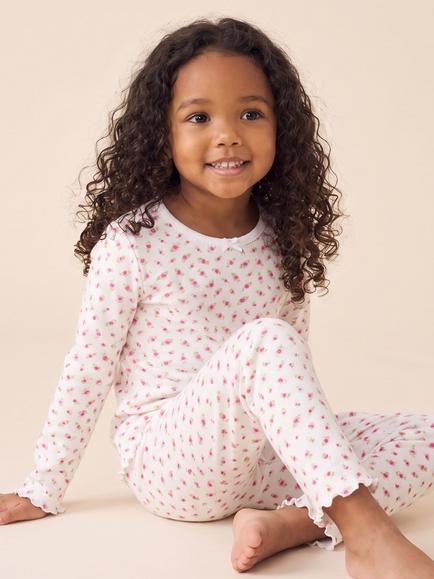 Rosa & Blue Kids' Roses Long Pyjamas, White, White