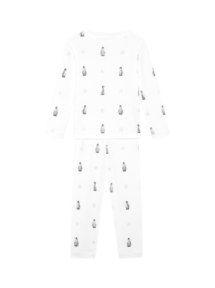 Rosa & Blue Kids' Penguins Long Pyjamas, White, White