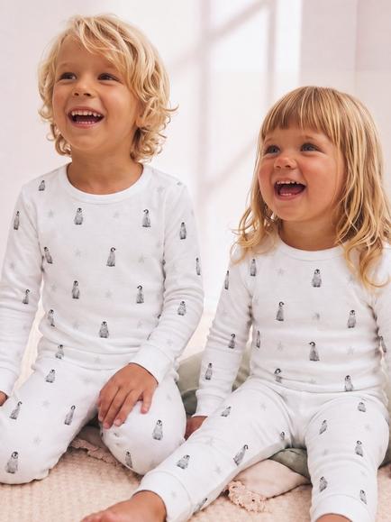 Rosa & Blue Kids' Penguins Long Pyjamas, White - view 2, White