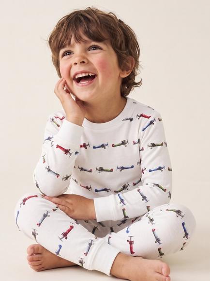Rosa & Blue Kids' Vintage Aeroplanes Long Pyjamas, White, White