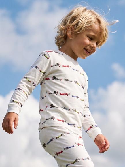 Rosa & Blue Kids' Vintage Aeroplanes Long Pyjamas, White - view 2, White