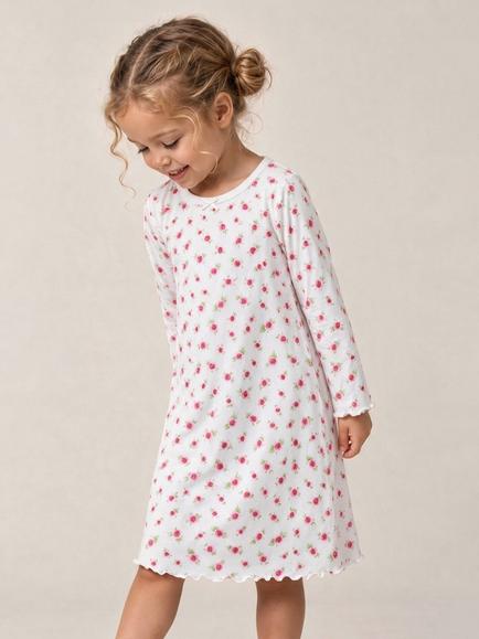 Rosa & Blue Kids' Roses Long Sleeve Nightdress, White, White