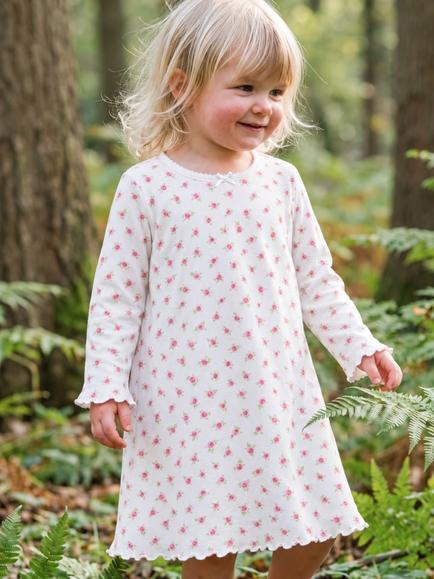 Rosa & Blue Kids' Roses Long Sleeve Nightdress, White - view 2, White