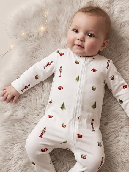 Rosa & Blue Baby Nutcracker Print Sleepsuit, White, White