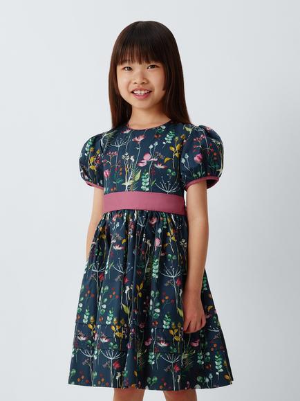 John Lewis Heirloom Collection Kids' Coastal Floral Dress, Navy, Navy