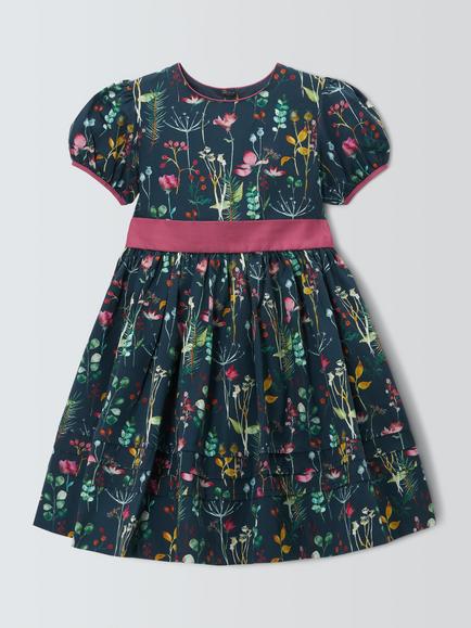 John Lewis Heirloom Collection Kids' Coastal Floral Dress, Navy, Navy