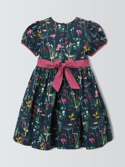 John Lewis Heirloom Collection Kids' Coastal Floral Dress, Navy - view 2, Navy