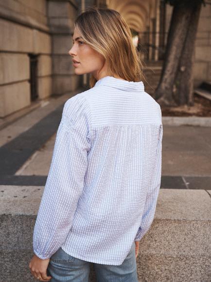 NRBY Mara Stripe Long Sleeve Top, White/Crystal Blue - view 2, White/Crystal Blue