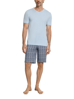 Hanro Cotton Modal Blend Soft Jersey Interlock Short Pyjama Set, Heritage Tiles, Heritage Tiles