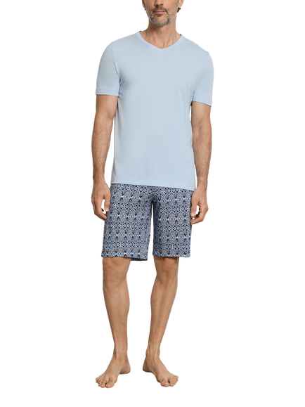 Hanro Cotton Modal Blend Soft Jersey Interlock Short Pyjama Set, Heritage Tiles, Heritage Tiles