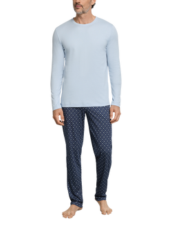 Hanro Night & Day Cotton Crew Neck Pyjama Set, Squared Harmony, Squared Harmony