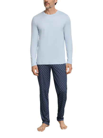 Hanro Night & Day Cotton Crew Neck Pyjama Set, Squared Harmony, Squared Harmony