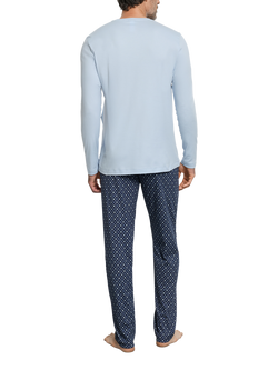 Hanro Night & Day Cotton Crew Neck Pyjama Set, Squared Harmony - view 2, Squared Harmony