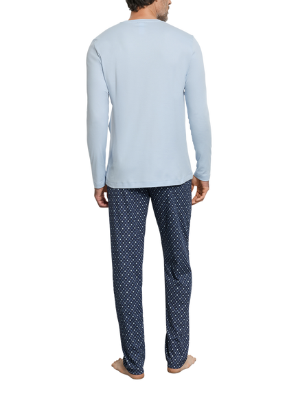 Hanro Night & Day Cotton Crew Neck Pyjama Set, Squared Harmony - view 2, Squared Harmony