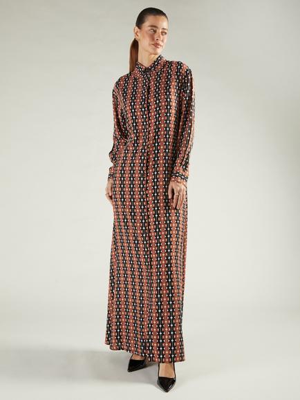 Aab Retro Geometric Print Shirt Maxi Dress, Brown/Multi, Brown/Multi