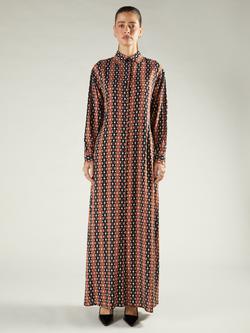 Aab Retro Geometric Print Shirt Maxi Dress, Brown/Multi - view 2, Brown/Multi
