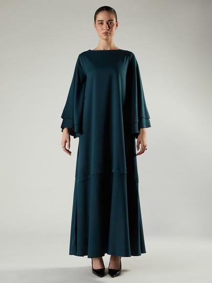 Aab Wide Sleeve Drop Waist Maxi Dress, Green Teal - view 2, Green Teal