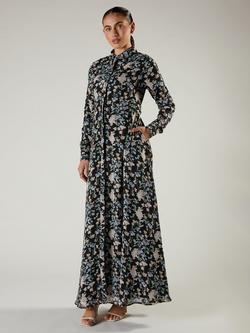 Aab Fluttery Florals Shirt Maxi Dress, Black/Multi, Black/Multi