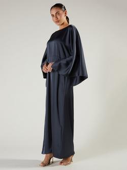 Aab Wide Sleeve Satin Maxi Dress, Blue Mid, Blue Mid
