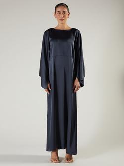 Aab Wide Sleeve Satin Maxi Dress, Blue Mid - view 2, Blue Mid