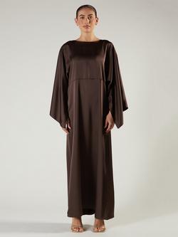 Aab Wide Sleeve Satin Maxi Dress, Brown - view 2, Brown
