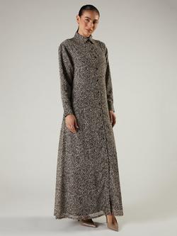 Aab Swirl Print Shirt Maxi Dress, Brown/Multi, Brown/Multi