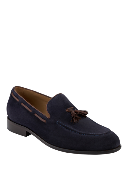 Jones Bootmaker Devon2 Leather Tassel Loafers, Navy/Brown - view 2, Navy/Brown