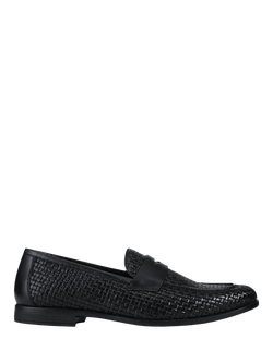 Jones Bootmaker Rogelio Woven Leather Penny Loafers, Black