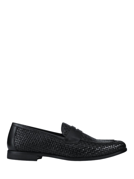 Jones Bootmaker Rogelio Woven Leather Penny Loafers, Black