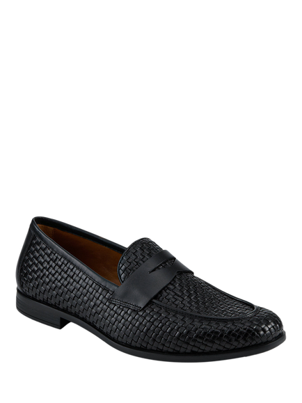 Jones Bootmaker Rogelio Woven Leather Penny Loafers - view 2, Black