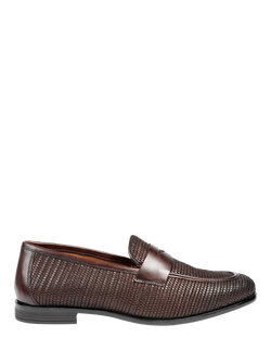 Jones Bootmaker Rogelio Woven Leather Penny Loafers, Brown