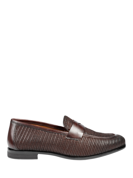 Jones Bootmaker Rogelio Woven Leather Penny Loafers, Brown