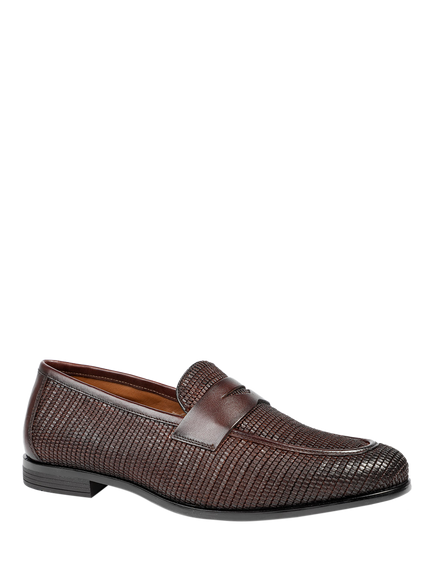 Jones Bootmaker Rogelio Woven Leather Penny Loafers - view 2, Brown