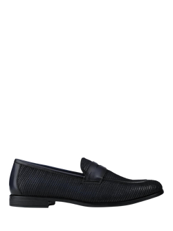 Jones Bootmaker Rogelio Woven Leather Penny Loafers, Navy