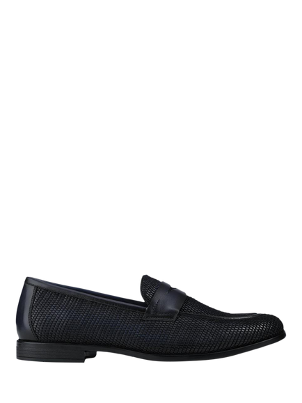 Jones Bootmaker Rogelio Woven Leather Penny Loafers, Navy