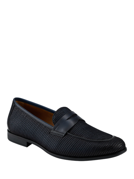 Jones Bootmaker Rogelio Woven Leather Penny Loafers - view 2, Navy