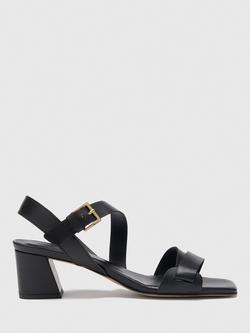 Whistles Leather Block Heel Buckle Sandals, Black, Black