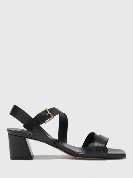 Whistles Leather Block Heel Buckle Sandals, Black, Black