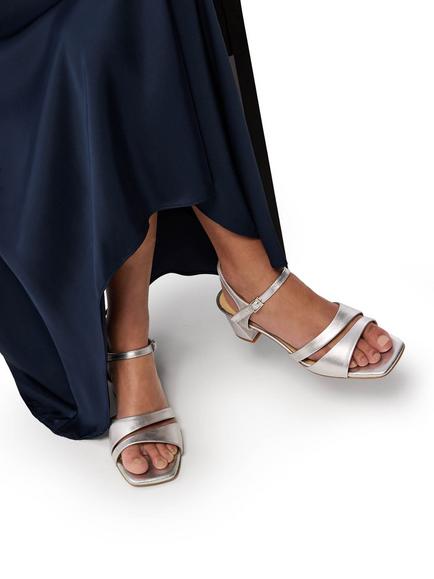 Whistles Leather Cutout Block Heel Sandals, Silver - view 2, Silver