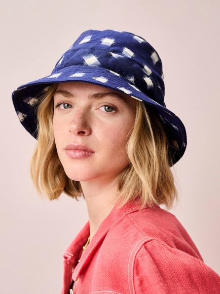 Brora Ikat Print Bucket Hat - view 2, Navy