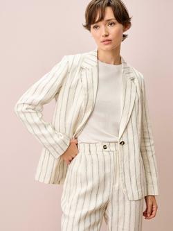 Brora Stripe Pure Linen Blazer, Ivory/Navy, Ivory/Navy