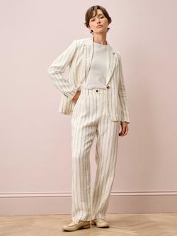 Brora Stripe Pure Linen Blazer, Ivory/Navy - view 2, Ivory/Navy