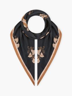 Brora Stripe Border Square Neck Scarf, Black/Caramel, Black/Caramel