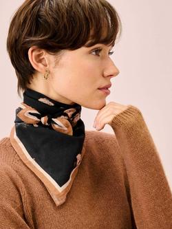 Brora Stripe Border Square Neck Scarf, Black/Caramel - view 2, Black/Caramel