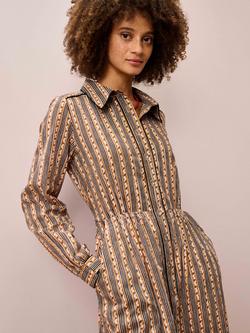 Brora Abstract Stripe Shirt Midi Dress, Caramel/Slate - view 2, Caramel/Slate