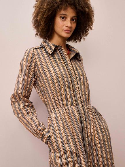 Brora Abstract Stripe Shirt Midi Dress, Caramel/Slate - view 2, Caramel/Slate